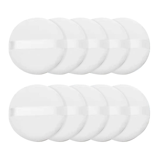 10 Pcs Powder Puff for Powder Foundation Body Powder and Loose Powder 3.15 Inch Soft Cotton Smooth Apply Facial and Body Powder Puff with Ribbon Band Handle - White